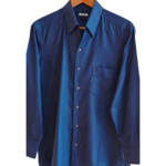Fray Navy Blue Micro Dot Formal Shirt – Made in Bologna, Italy – Size IV UK XL