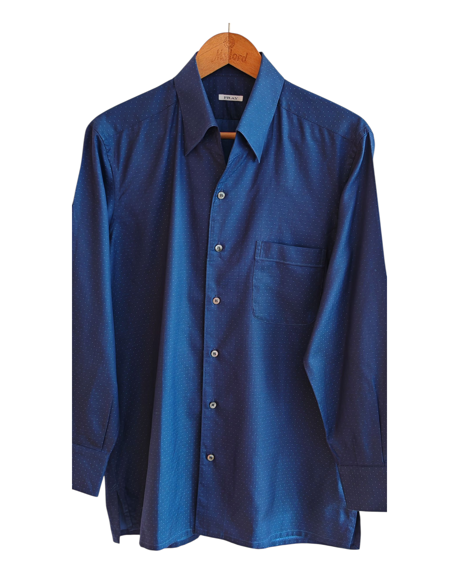 IMG_20250805_144650 Fray Navy Blue Micro Dot Formal Shirt – Made in Bologna, Italy – Size IV UK XL - Image 1