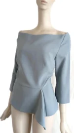 Roland Mouret Asymmetric Peplum Top Pale Blue Crepe Size US 12 - Image 2