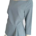 Roland Mouret Asymmetric Peplum Top Pale Blue Crepe Size US 12