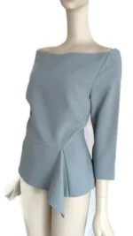 Roland Mouret Asymmetric Peplum Top Pale Blue Crepe Size US 12