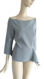 Roland Mouret Asymmetric Peplum Top Pale Blue Crepe Size US 12 - Image 3