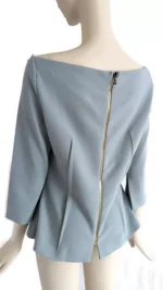 Roland Mouret Asymmetric Peplum Top Pale Blue Crepe Size US 12 - Image 4