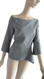 Roland Mouret Asymmetric Peplum Top Pale Blue Crepe Size US 12 - Image 5