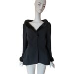 Vintage 80s Thierry Mugler Sculpted Black Jacket Blaser Top With Fur Trim
