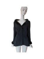 Vintage 80s Thierry Mugler Sculpted Black Jacket Blaser Top With Fur Trim