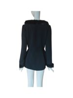 Vintage 80s Thierry Mugler Sculpted Black Jacket Blaser Top With Fur Trim - Image 2