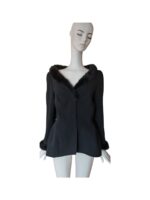 Vintage 80s Thierry Mugler Sculpted Black Jacket Blaser Top With Fur Trim - Image 5