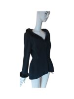 Vintage 80s Thierry Mugler Sculpted Black Jacket Blaser Top With Fur Trim - Image 6