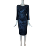 Talbot Runhof Mirrorball Shimmer Stretch Draped Cocktail Evening Dress Size US 12 UK 16